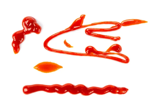 Set Gotas Ketchup Aisladas Salpicadura Salsa Tomate Mancha Catsup Derrame — Foto de Stock