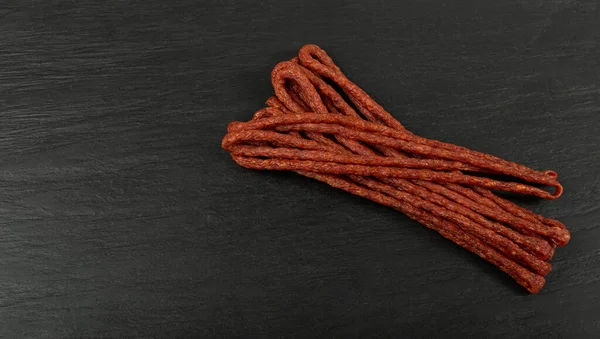 Dried Smoked Sausage Thin Salami Sticks Cabanossi Kabanos Dry Embutido — Fotografia de Stock