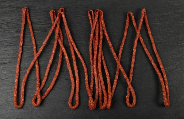 Dried Smoked Sausage Thin Salami Sticks Cabanossi Kabanos Dry Embutido — 스톡 사진