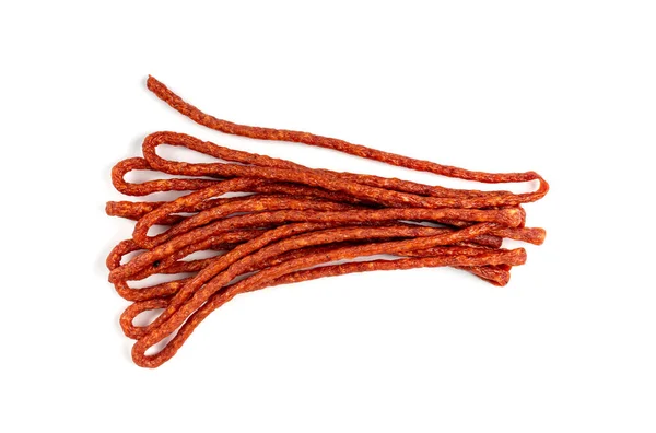 Dried Smoked Sausage Isolated Thin Salami Sticks Cabanossi Kabanos Dry — Stockfoto