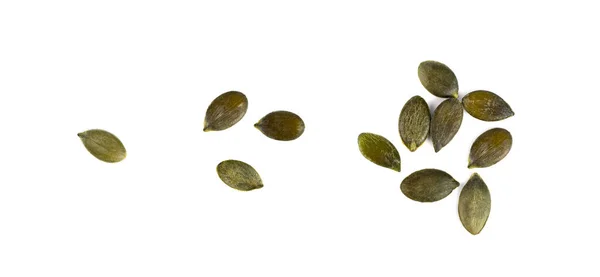 Pumpkin Seeds Isolated Raw Pepita Grains Scattered Green Healthy Nuts — Stock Photo, Image