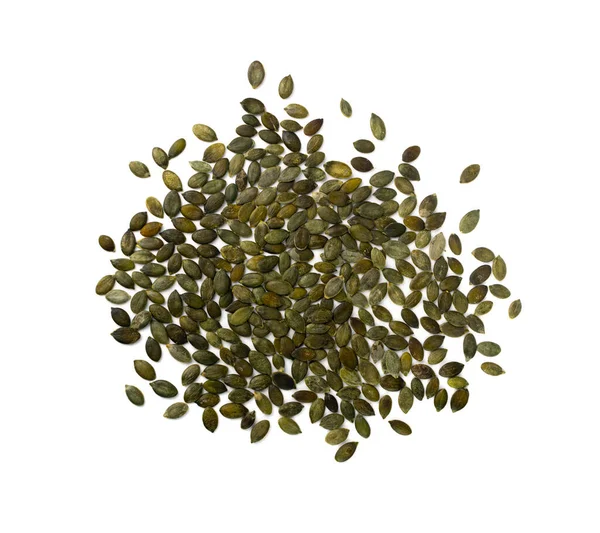 Pumpkin Seeds Isolated Raw Pepita Grains Scattered Green Healthy Nuts — стокове фото
