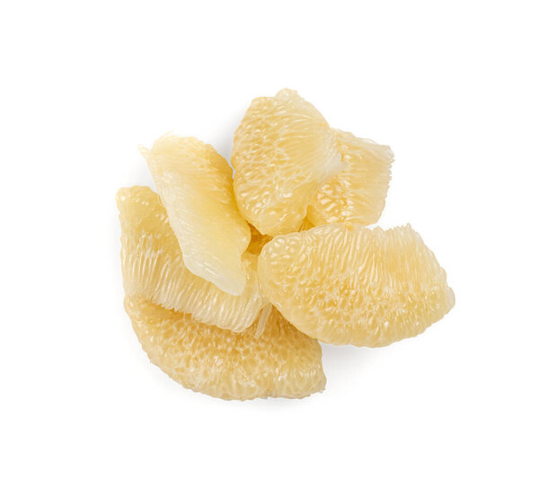 Pomelo Fruit Pieces Isolated on White, Big Yellow Grapefruit Pulp, Healthy Diet Pummelo, Pomelo on White Background