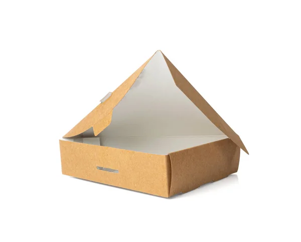 Leere Dreieckspapierschachtel Einfachpizzascheibe Aus Braunem Karton Dreieckspackung Isoliert Auf Weißem — Stockfoto