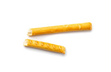 İzole edilmiş ekmek çubuğu, tuzlu ekmek, çıtır Grissini, ev yapımı kraker, beyaz arka planda ekmek çubuğu.