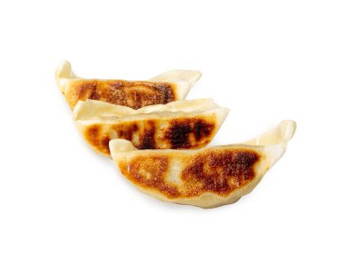 Gyoza Çin Hamur köfteleri, Kızarmış Sebze Jiaozi, Tavuk Momo Pile, Asyalı Gyoza Grubu Kırpma Yolu ile Beyaz Arkaplanda