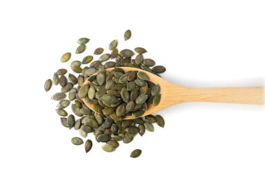 Kabak tohumları izole, Çiğ Pepita Taneleri, Sağlıklı Yeşil Fındıklar, Beyaz Arkaplan Üzerine Kabak Tohumu Grubu