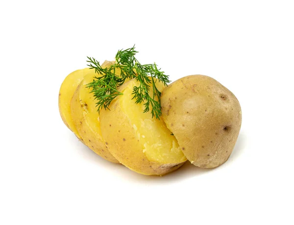 Варёный Картофель Половина Коже Изолированный Цельно Приготовленные Неочищенные Овощи Здоровая — стоковое фото