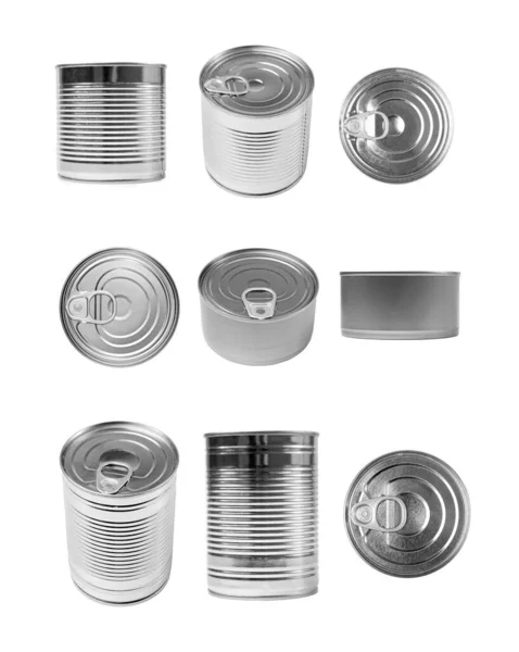 Plåtburk Isolerad Bevara Mall Mockup Metal Milk Package Collection Aluminium — Stockfoto
