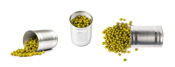 Canned Green Peas Can Tin Isolated Sweet Pea Pile Cooked — ストック写真