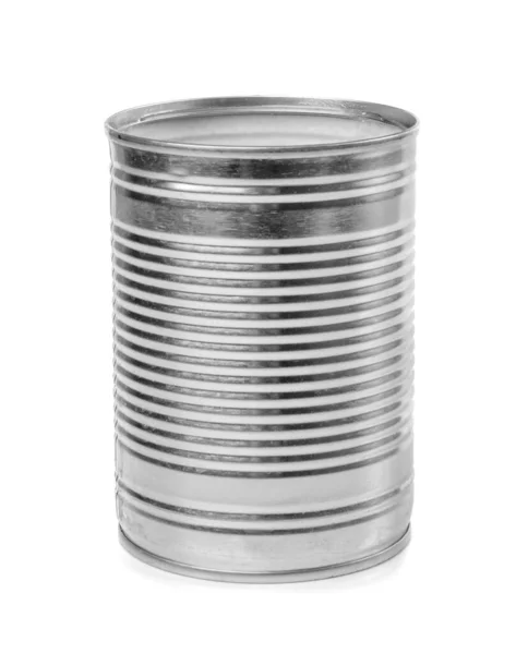 Kan Tin Geïsoleerd Behoud Template Mockup Metalen Melkpakket Aluminium Cilindrische — Stockfoto