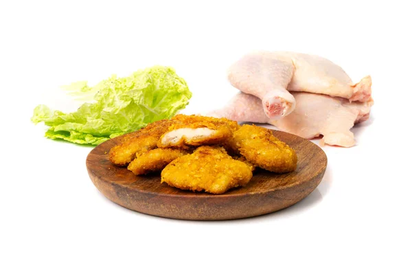 Chicken Strips Isolated Breaded Nuggets Lettuce Crispy Fry Chicken Meat — Photo