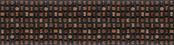 Bonbon Schokolade Pralinen Textur Hintergrund Kakao Bonbons Banner Schokolade Praline — Stockfoto