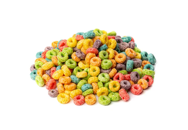 Kolorowe Pierścienie Śniadanie Pile Izolowane Owocowe Pętle Owocowe Pierścienie Zbożowe — Zdjęcie stockowe