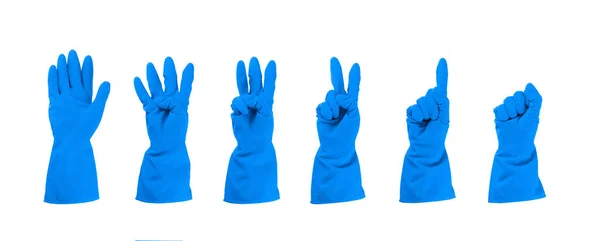 青手袋セット分離 家事手袋の手 保護ゴム医療手袋コレクション上の白の背景 — ストック写真