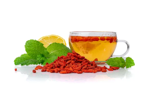 Goji Beeren Tee Isoliert Lycium Barbaru Getränk Chinesisches Wolfberry Kompott — Stockfoto