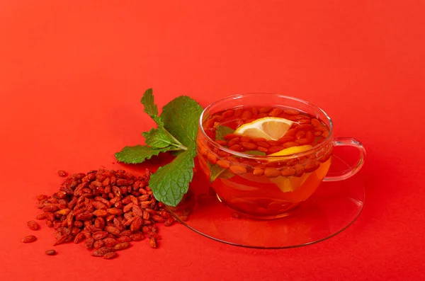Goji Berry Tea Lycium Barbaru Çeceği Çin Wolfberry Compote Berberi — Stok fotoğraf