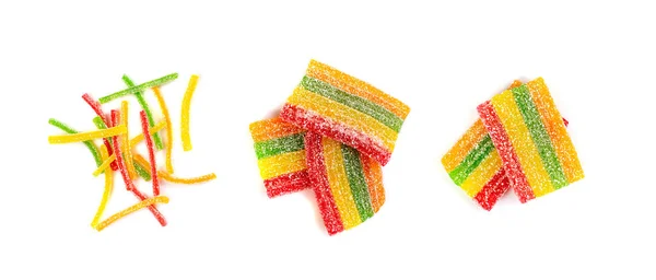 Rainbow Gummy Candy Pile Isolated Sour Jelly Candies Strips Sugar — Stockfoto