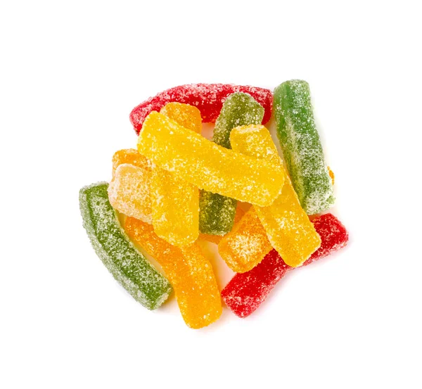 Rainbow Gummy Candy Pile Isolado Sour Jelly Candies Strips Sugar — Fotografia de Stock