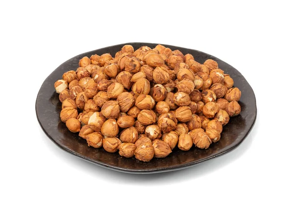 Ореховые Ядра Hazelnuts Кучи Плиты Изолированные Здоровые Органические Орехи Группы — стоковое фото