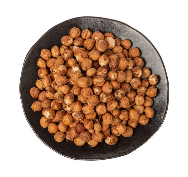 Nut Kernels Hazelnuts Pile Plate Isolado Healthy Organic Nuts Group — Fotografia de Stock