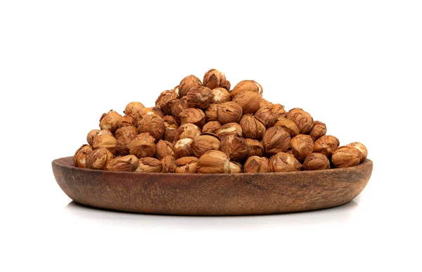 Nut Kernels Hazelnut Pile Plate Isolated Healthy Organic Nuts Group — стокове фото