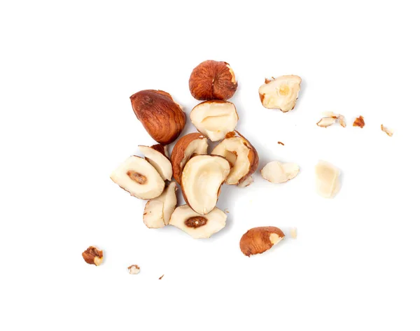 Nuci Firimituri Grămadă Alune Rupte Izolat Sănătos Organic Crush Nuts — Fotografie, imagine de stoc
