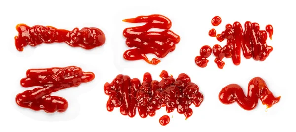 Ketchup Tropfen Set Isoliert Tomatensauce Splash Catsup Fleck Hot Püree — Stockfoto
