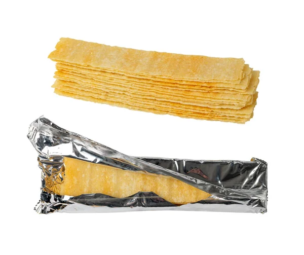 Long Potato Chips Foil Packaging Isolated Crispy Thin Potato Snack — Stock Photo, Image