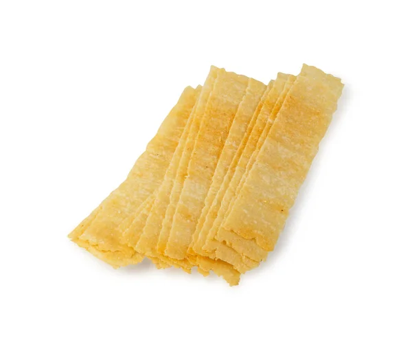 Long Potato Chips Isolated Crispy Thin Potato Snack Pile Rectangular — Stockfoto