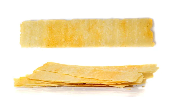 Long Potato Chips Isolated Crispy Thin Potato Snack Pile Rectangular — Stock Photo, Image