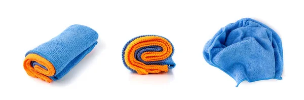 Blå Och Orange Mikrofiber Set Rengöringsduk Roll Collection Isolerad Vit — Stockfoto
