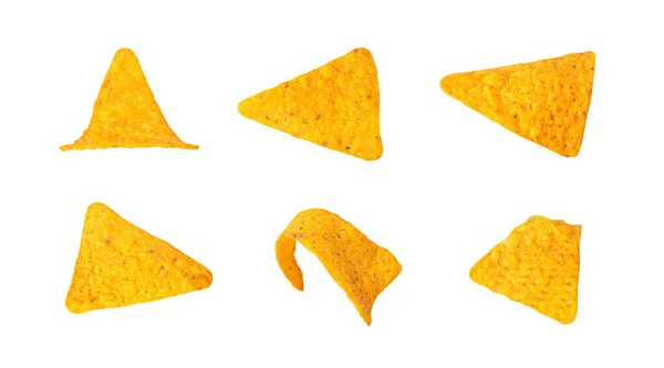 Chips Nachos Aislados Snack Nacho Chips Maíz Triángulo Mexicano Set —  Fotos de Stock