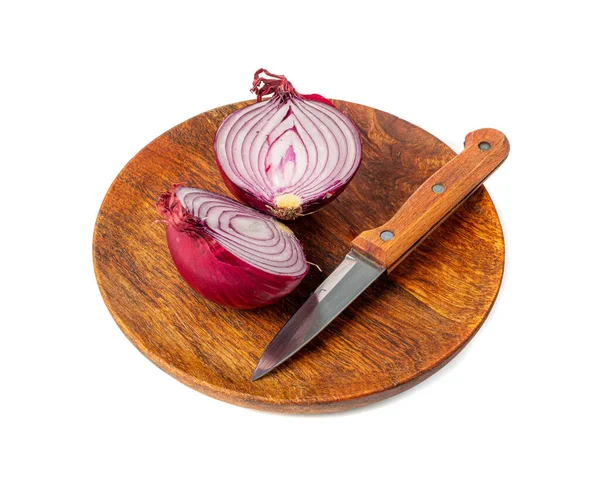 Red Onion Halves Isolated Raw Purple Onion Cuts Chopped Purple — стоковое фото