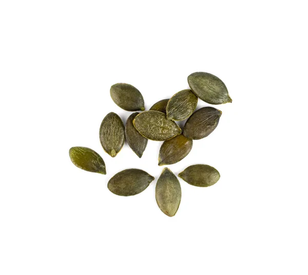 Pumpkin Seeds Isolated Raw Pepita Grains Scattered Green Healthy Nuts — стокове фото