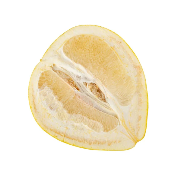 Pomelo Fruit Halves Isolated White Big Yellow Grapefruit Cut Healthy — Stockfoto