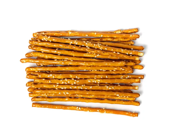 Bread Sticks Pile Pretzel Straws Sesame Grissini Pretzels Snack Sesame — стокове фото
