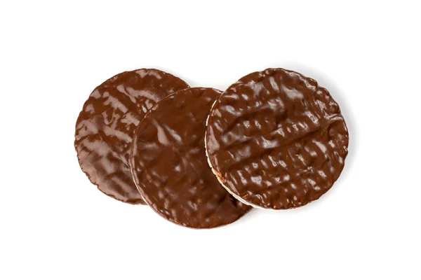 Pastel Arroz Inflado Con Chocolate Aislado Pan Dieta Arroz Gofre —  Fotos de Stock