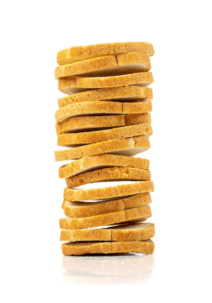 Trockene Runde Cracker Stapeln Sich Isoliert Scheiben Geschnittenes Französisches Baguette — Stockfoto