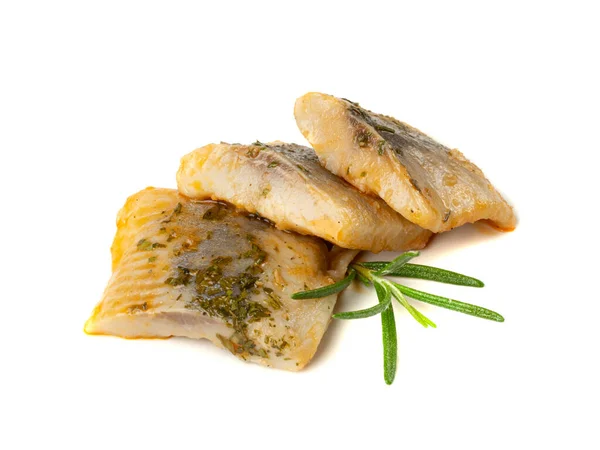 Salted Herring Fillet Pieces Isolated Raw Pickled Fish Meat Herbs — Zdjęcie stockowe