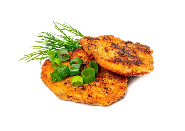 Schnitzel Isolated Roasted Breaded Chicken Fillet Homemade Escalope Viennese Schnitzel — Stock Photo, Image