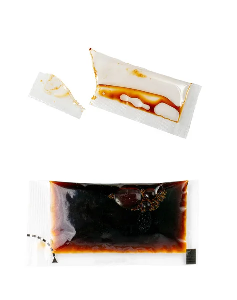 Soy Souse Teriyaki Čtvercovém Plastovém Sáčku Izolovaný Jednorázová Porce Sushi — Stock fotografie