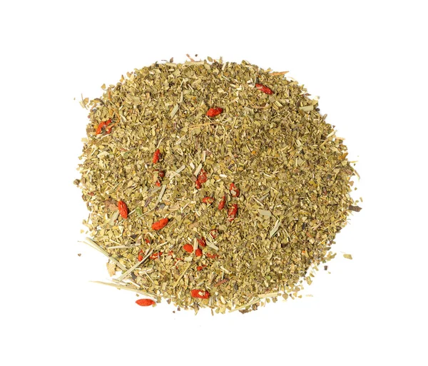 Green Tea Leaves Goji Berry Mix Isolated Dry Fresh Herbal — стокове фото