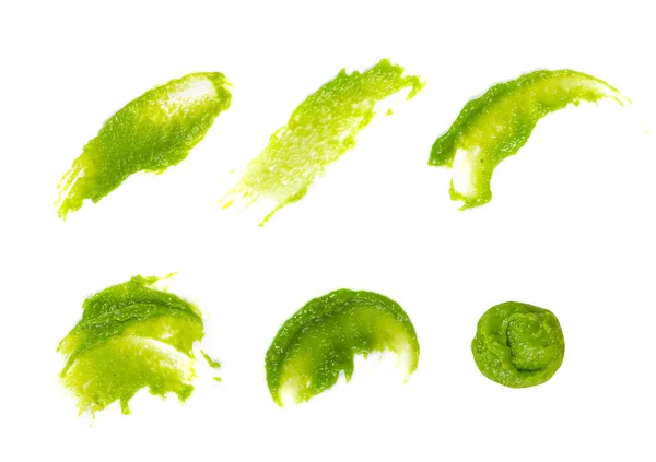 Wasabi抹片分离 绿色寿司膏 白色背景顶视图上的Wasabi抹片 — 图库照片