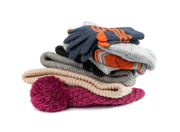Winter Hats Isolated Knitted Winter Clothes Woolen Hat Pile Sports — Stok Foto