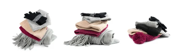 Winter Hats Isolated Knitted Winter Clothes Woolen Hat Pile Sports — Stockfoto