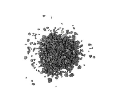 Çakıl Yığını İzole Edilmiş, Gri Kaba Kum, Güzel Granüler Taşlar, Kum, Dekoratif Kayalar, Beyaz Arkaplanda Küçük Gri Kaya Dokusu Üst Görünümü