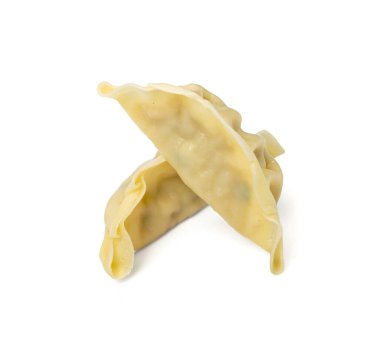 Gyoza Çin Mantı, Sebzeli Jiaozi, Tavuk Momo Pile, Asyalı Gyoza Grubu Kırpma Yolu ile Beyaz Arkaplanda