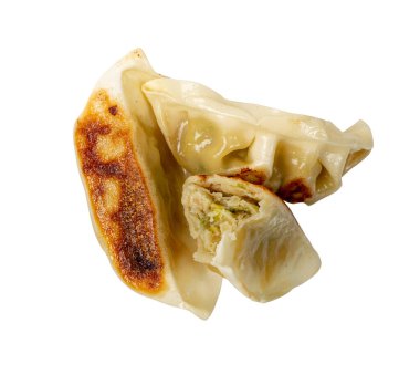 Gyoza Çin Hamur köfteleri, Kızarmış Sebze Jiaozi, Tavuk Momo Pile, Asyalı Gyoza Grubu Kırpma Yolu ile Beyaz Arkaplanda
