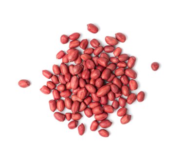 Fıstık ezmesi, kavrulmuş Arachis fındık yığını, Fıstık Fındığı Yığını, Kabuklu Yer Fıstığı, Beyaz Arkaplanda Kırmızı Fıstık Üstü Görünümü